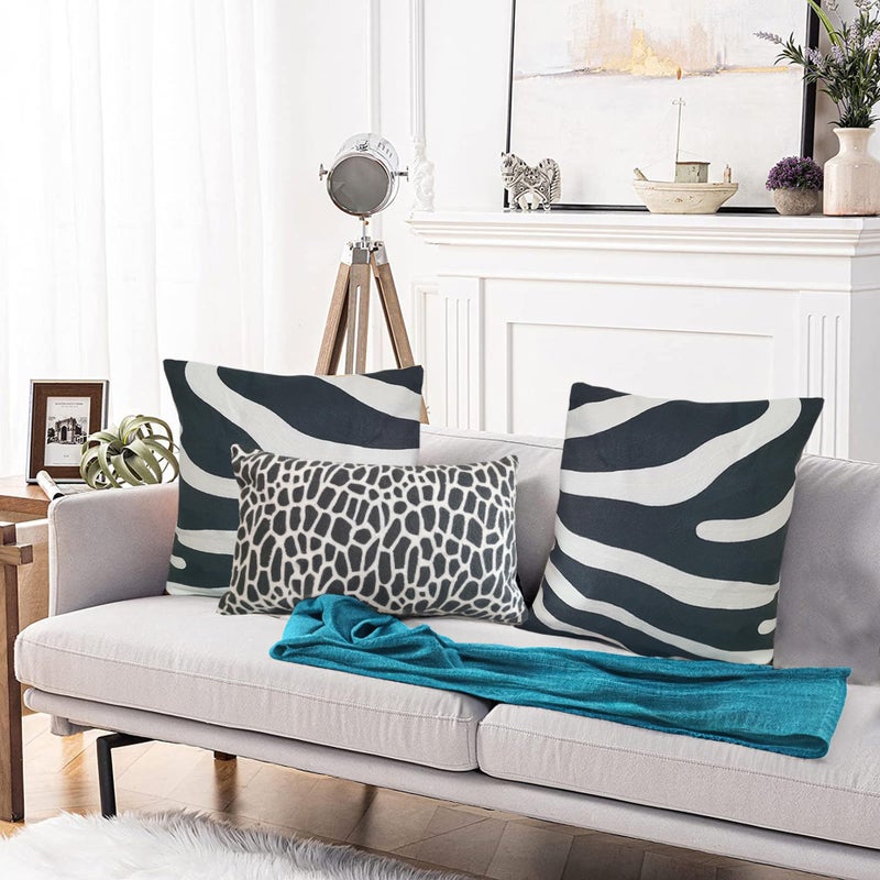 Aitliving Decorative Pillowcase Zebra Animal Stripe Dark Gray Black and White Embroidered Decorative Throw Pillow Cover 17x17 inch Grey Black 1pc Modern Pattern Animal Stripes 43x43cm - Image 5